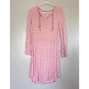 Boden Dress Womens 8R Pink‎ Linen Blend Long Sleeve Elastic Waist Drawstring
